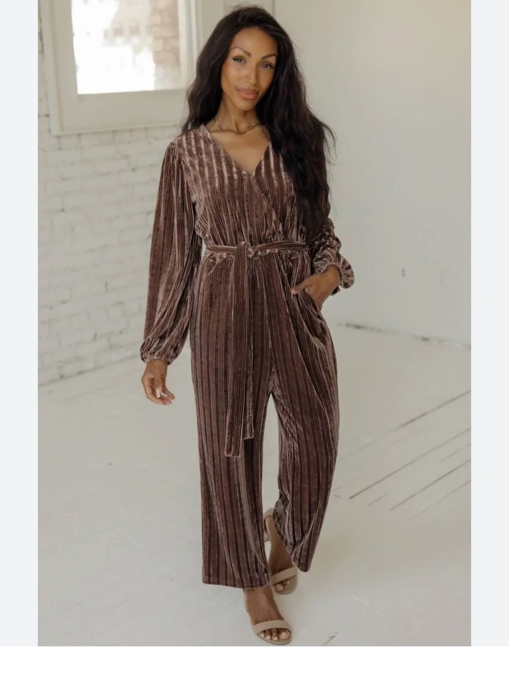 Roolee SALT Laurene Textured Velvet Jumpsuit XL - Sienna Brown NWT